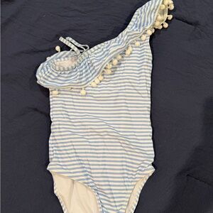 Snapper Rock Blue and White Striped Girls One-Shoulder Swimsuit